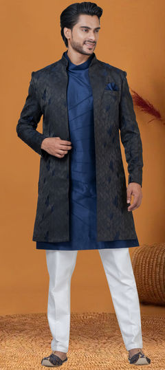 Blue color IndoWestern Dress in Jacquard fabric with Weaving work