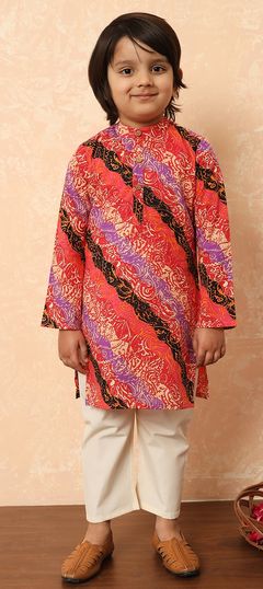 Festive, Summer Red and Maroon color Boys Kurta Pyjama in Cotton fabric with Printed work : 1915635