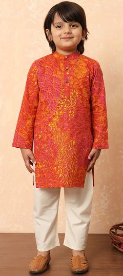 Festive, Summer Pink and Majenta color Boys Kurta Pyjama in Cotton fabric with Printed work : 1915651