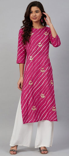 Pink and Majenta color Salwar Kameez in Rayon fabric with Printed work