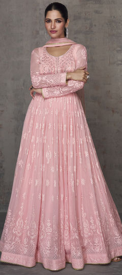 Pink and Majenta color Gown in Georgette fabric with Embroidered work