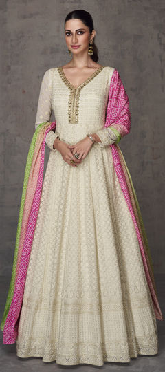 White and Off White color Gown in Georgette fabric with Embroidered work