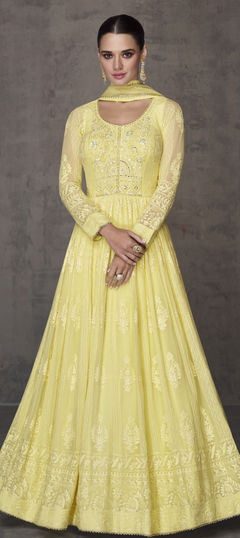 Yellow color Gown in Georgette fabric with Embroidered work