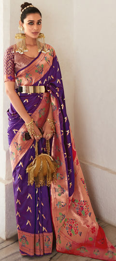 Purple and Violet color Saree in Silk fabric with Weaving, Zari work