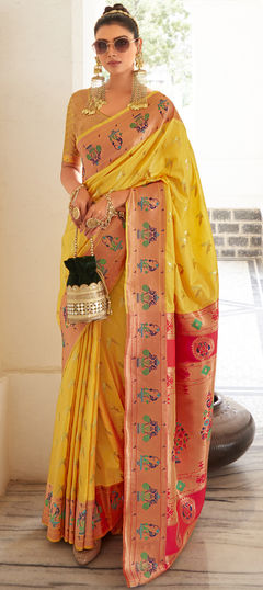 Yellow color Saree in Silk fabric with Weaving, Zari work