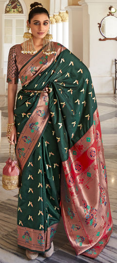 Green color Saree in Silk fabric with Weaving, Zari work