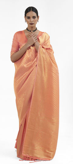 Gold, Pink and Majenta color Saree in Silk fabric with Weaving, Zari work