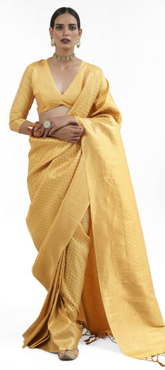 Yellow color Saree in Silk fabric with Weaving, Zari work