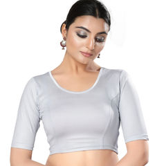 Silver color Blouse in Polyester Silk fabric with Thread work