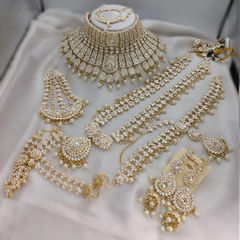 Gold Rodium Polish White and Off White color Bridal Jewelry in Metal Alloy studded with CZ Diamond, Pearl