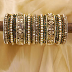 Gold Rodium Polish Green color Bangles in Metal Alloy studded with CZ Diamond, Pearl