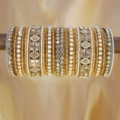 Gold color Bangles in Metal Alloy studded with CZ Diamond, Pearl & Gold Rodium Polish : 1916071