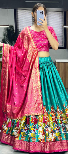 Green color Lehenga in Dolla Silk fabric with Printed work