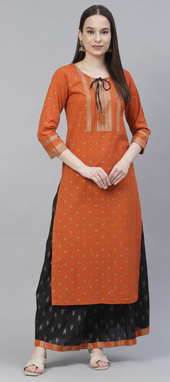 Orange color Salwar Kameez in Rayon fabric with Foil Print work