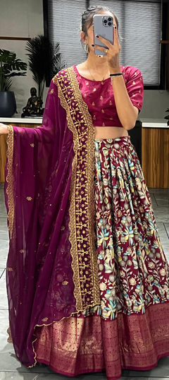 Purple and Violet color Lehenga in Dolla Silk fabric with Printed, Weaving work