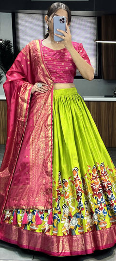 Green color Lehenga in Dolla Silk fabric with Printed work