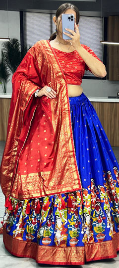 Blue color Lehenga in Dolla Silk fabric with Printed work