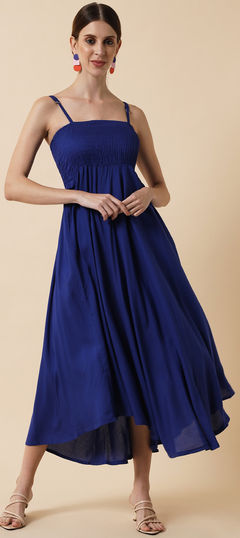 Blue color Dress in Rayon fabric with Fancy Work work