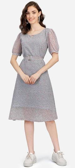 Casual, Party Wear Black and Grey color Dress in Georgette fabric with Printed work : 1916399