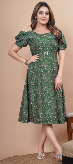 Festive, Party Wear Green color Dress in Rayon fabric with Floral, Printed work : 1916420