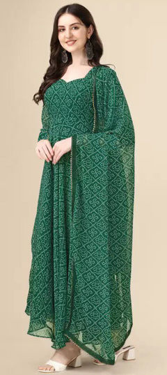 Festive, Party Wear Green color Gown in Faux Georgette fabric with Bandhej, Printed work : 1916421