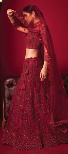 Pink and Majenta color Lehenga in Net fabric with Embroidered, Sequence work