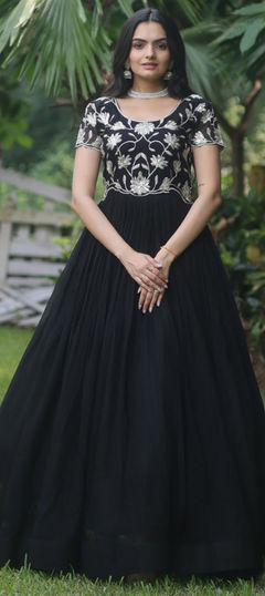 Black and Grey color Gown in Georgette fabric with Embroidered, Sequence, Thread work