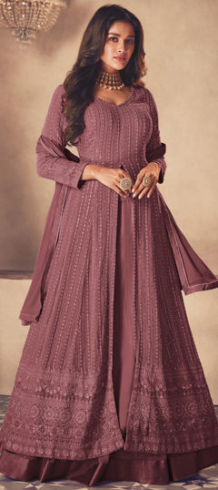 Purple and Violet color Long Lehenga Choli in Georgette fabric with Embroidered, Resham, Sequence, Thread work