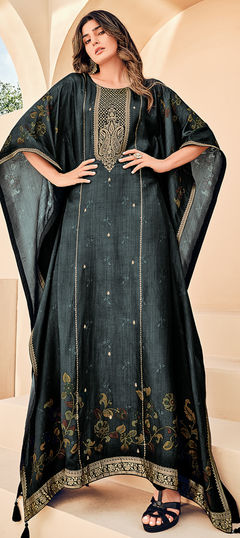 Black and Grey color Salwar Kameez in Viscose fabric with Printed work