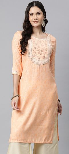 Pink and Majenta color Kurti in Cotton fabric with Embroidered, Resham, Thread work
