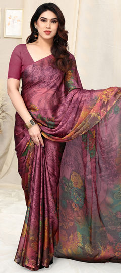 Festive, Party Wear Pink and Majenta color Saree in Chiffon fabric with Classic Floral, Printed work : 1917196