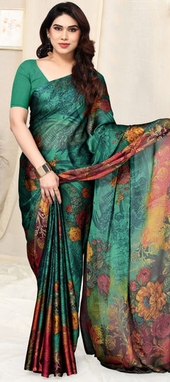 Festive, Party Wear Blue color Saree in Chiffon fabric with Classic Floral, Printed work : 1917198