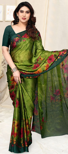 Festive, Party Wear Green color Saree in Chiffon fabric with Classic Floral, Printed work : 1917202