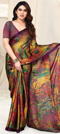 Purple and Violet color Saree in Chiffon fabric with Printed work