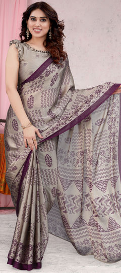 Festive, Party Wear Beige and Brown color Saree in Chiffon fabric with Classic Printed work : 1917206