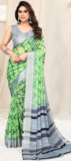 Green color Saree in Chiffon fabric with Printed work