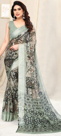 Green color Saree in Chiffon fabric with Printed work