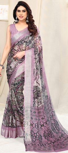 Purple and Violet color Saree in Chiffon fabric with Printed work