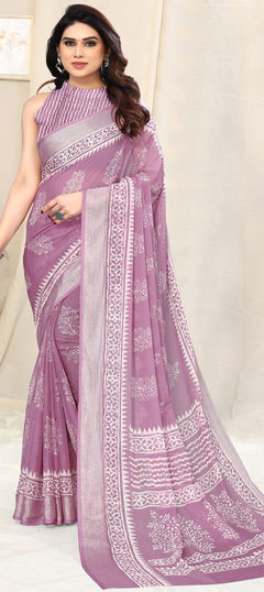 Purple and Violet color Saree in Chiffon fabric with Printed work