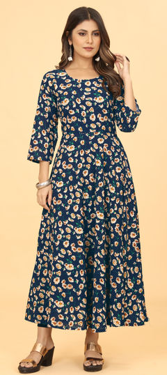 Festive, Party Wear Blue color Gown in Georgette fabric with Floral, Printed work : 1917866