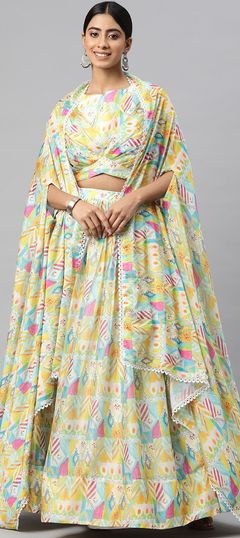 Yellow color Ready to Wear Lehenga in Georgette fabric with Digital Print work