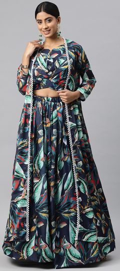 Blue color Ready to Wear Lehenga in Georgette fabric with Digital Print work