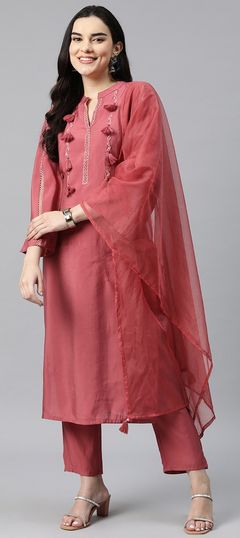 Festive, Party Wear, Summer Red and Maroon color Salwar Kameez in Muslin fabric with Straight Cut Dana, Thread work : 1918256