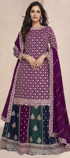 Multicolor color Long Lehenga Choli in Art Silk fabric with Embroidered, Resham, Sequence, Thread work