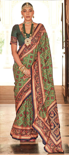 Festive, Party Wear, Traditional Green color Saree in Silk fabric with Classic Printed work : 1918346