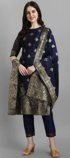 Festive, Party Wear Blue color Salwar Kameez in Jacquard fabric with Straight Weaving, Zari work : 1918550