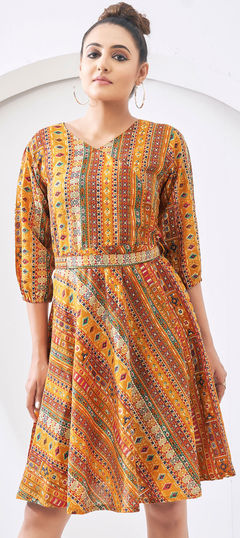 Beige and Brown color Kurti in Cotton fabric with Printed work