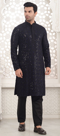 Blue color Kurta Pyjamas in Rayon fabric with Sequence work