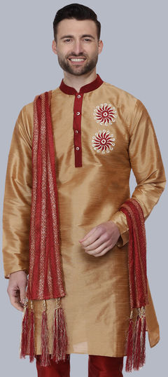 Gold color Kurta in Dupion Silk fabric with Embroidered work