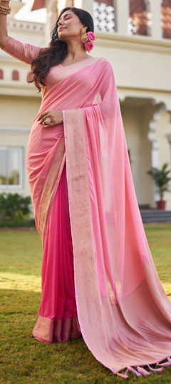 Pink and Majenta color Saree in Georgette fabric with Weaving, Zari work